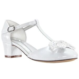 Nina Noemy Girls T- Strap White Patent Dressy Formal Bow Pumps - Size 1